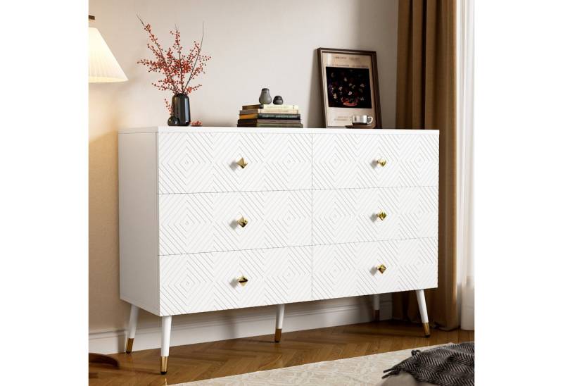 STILVORA Sideboard Wohnzimmerschrank weiß,120x40x80 Kommode mit 6-Schubladen (Kommode, Wohnzimmerschrank, Buffet, Mehrzweckschrank, 1 St., Schneller Aufbau), mit Metallbeine von STILVORA
