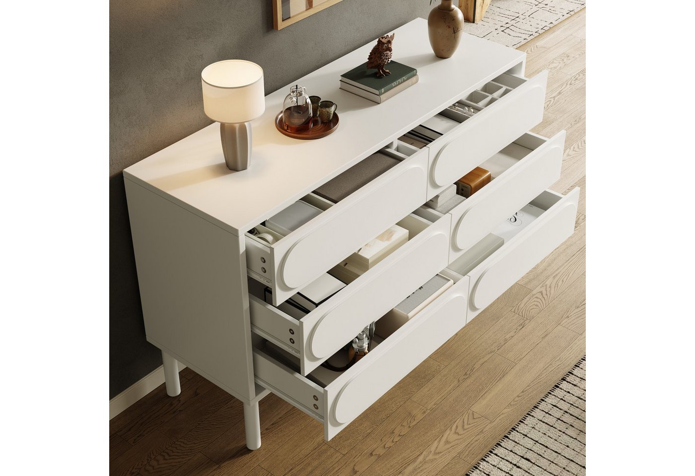 STILVORA Sideboard kommode Aufbewahrungsschrank,Mehrzweckschrank mit Verstellbare Füße (120 x 40 x 75 cm (L x B x H), mit 6 Schubladen von STILVORA