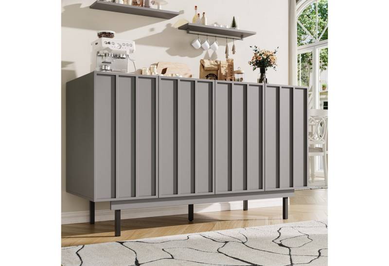 STILVORA Sideboard küche mit Stauraum,Anrichte mit Schubladen,Landhausstil Buffetschrank (Esszimmer-Schrank– Robustes Minimalistisches Design, Grifflos, Anti-Kipp-Schutz, 140×38,5×82,5cm) von STILVORA