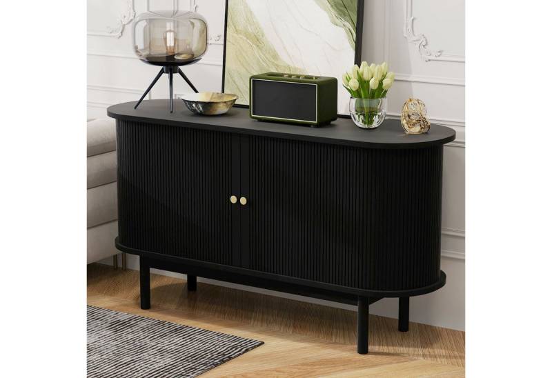 STILVORA Sideboard mit 2 Schiebetüren,Beistellschrank mit verstellbaren Regale&Holzbeinen (Retro Modernes Holz Sideboard mit Schiebetüren und Kiefernholzbeinen, 138 cm – Verstellbare Regale, elegantes Design, stabiler Stauraum für Esszimmer, Küche, Flur & Wohnzimmer – 60 kg Belastbarkeit) von STILVORA