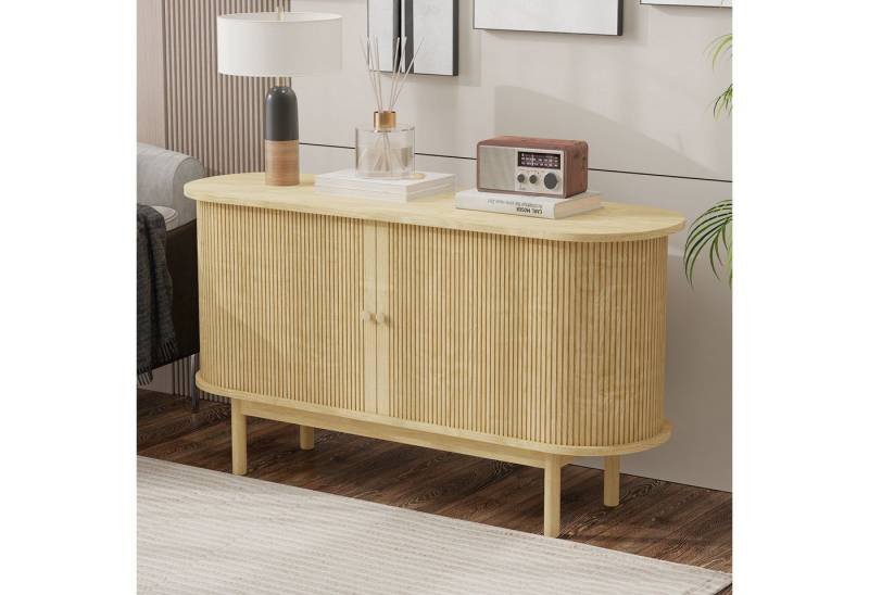 STILVORA Sideboard mit 2 Schiebetüren,Beistellschrank mit verstellbaren Regale&Holzbeinen (Retro Modernes Holz Sideboard mit Schiebetüren und Kiefernholzbeinen, 138 cm – Verstellbare Regale, elegantes Design, stabiler Stauraum für Esszimmer, Küche, Flur & Wohnzimmer – 60 kg Belastbarkeit) von STILVORA