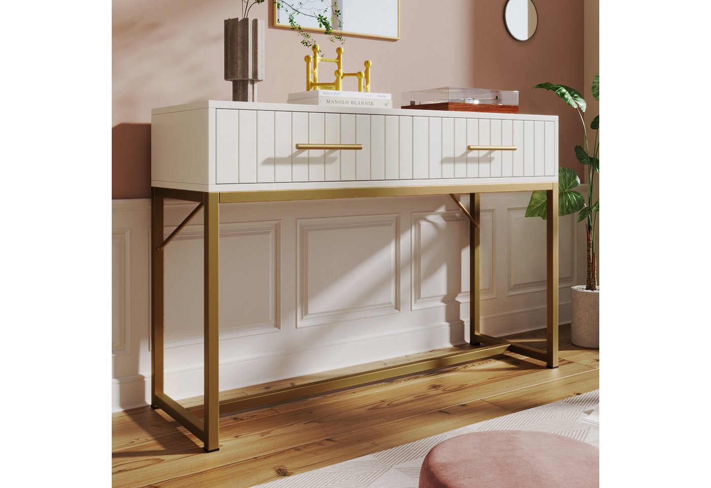 STILVORA Sideboard mit 2 Schubladen,Sideboard Schminktisch mit Metallsockel&Metallgriff (mit 2 Schubladen 100x45x75cm) von STILVORA