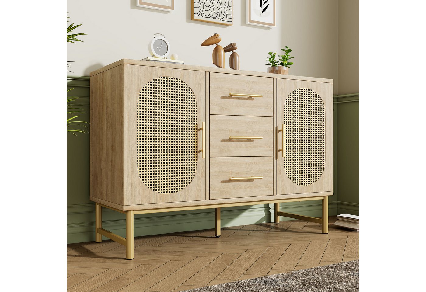 STILVORA Sideboard mit 2 Türen&3 Schubladen,Rattan Sideboard Fluschrank mit Regale,Natur (Sideboard mit 3-Schubladen und 2-Rattan-Türer,komodenschrank, 1 St., für Schlafzimmer und Wohnzimmer, Verstellbare Regale, Kippschutz), 120 x 40 x 74 cm, Sonoma Eiche STILVORA Sideboard mit 2 Türen&3 Schubladen,Rattan Sideboard Fluschrank mit Regale,Natur (Sideboard mit 3-Schubladen und 2-Rattan-Türer,komodenschrank, 1 St., für Schlafzimmer und Wohnzimmer, Verstellbare Regale, Kippschutz), 120 x 40 x 74 cm, Sonoma Eiche von STILVORA