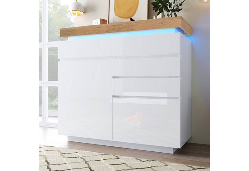 STILVORA Sideboard mit 2 Türen&3 Schubladen,Sideboard Beistellschrank mit LED-Beleuchtung (Mehrzweckschrank, 1 St., 2 Türen und 3 Schubladen), Hochglanz Kommode mit LED Beleuchtung (App -Steuerung) von STILVORA