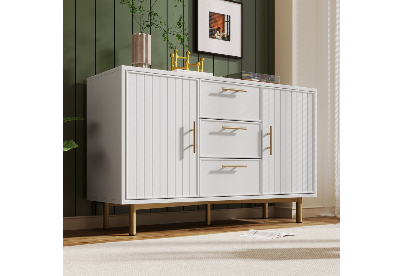 STILVORA Sideboard mit 2 Türen&3 Schubladen,Sideboard Flurschrank mit Ablage verstellbar (Beistellschrank, Aufbewahrungsschrank Sideboard) von STILVORA