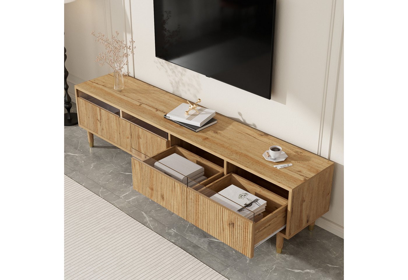 STILVORA Sideboard mit 4 Acrylschubladen,TV-Schrank Fernsehschrank mit Kabelmanagement (Wohnzimmermöbel, TV-Board, 1 St., große Aufbewahrung, 4 Schubladen), aus MDF und Acryl von STILVORA