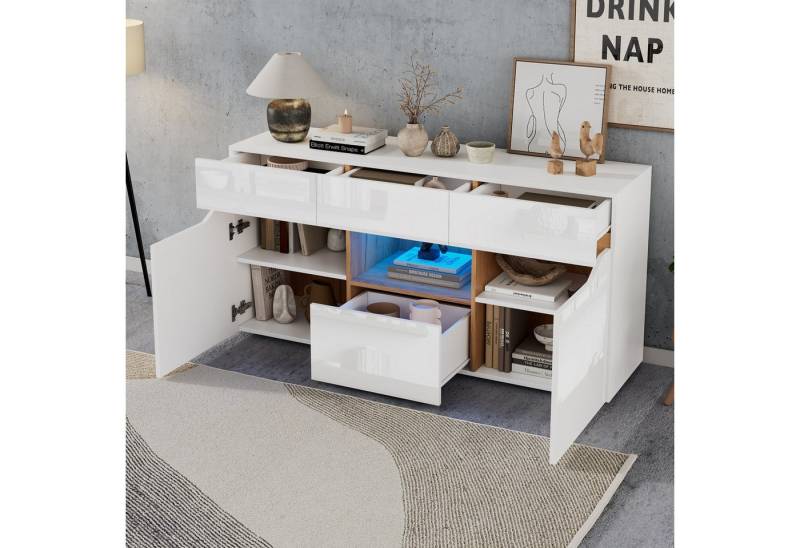STILVORA Sideboard mit 4 Schubladen,Beistellschrank Fluschrank grifflos mit 2 Fächern&LED (Wohnzimmeranrichte, Kommode, 1 St., zwei Türen, vier Schubladen), mit LED-Beleuchtung, 140*40*70cm von STILVORA
