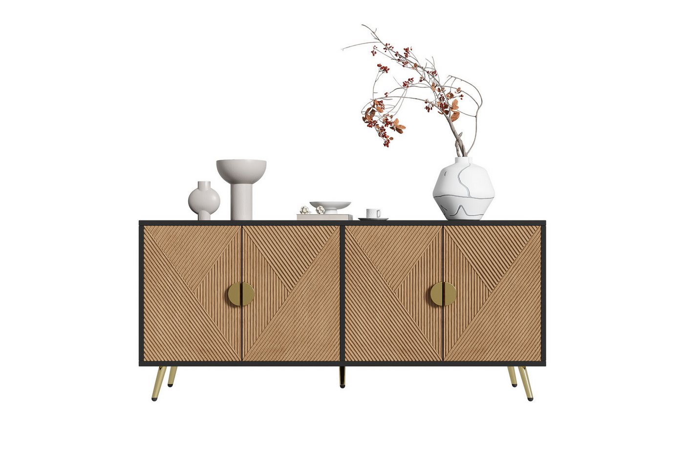 STILVORA Sideboard mit 4 Türen,Aufwahrungsschrank Beistellschrank mit goldene Griffe (Wohnzimmerschrank, Kommode, 1 St., 4 Türen), mit Großer Stauraum, Soft-Close-Scharniere von STILVORA