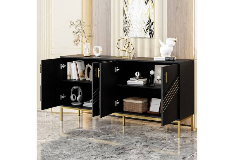 STILVORA Sideboard mit 4 Türen,Beistellschrank Aufbewahrungsschrank mit Regal&Metallbeine (Kommode, Wohnzimmerschrank, Küchenmöbel, 1 St., 4 Türen), mit höhenverstellbare Regale von STILVORA