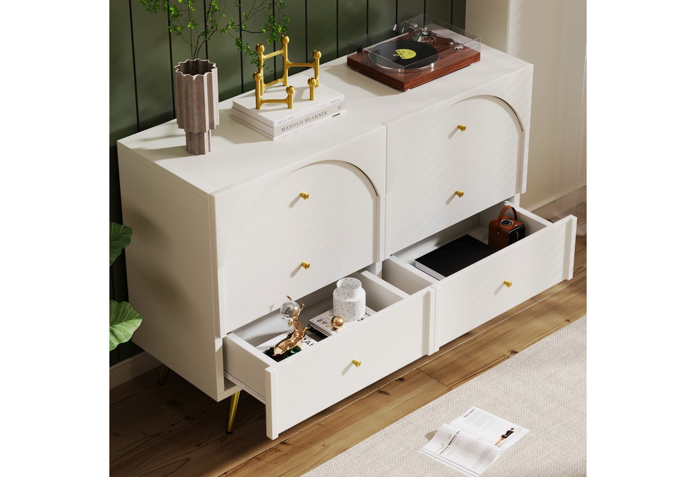 STILVORA Sideboard mit 6 Schubladen,Sideboard Beistellschrank mit Beine Höhenverstellbar (Kommode mit 6 Schubladen, Highboard für Esszimmer Schlafzimmer) von STILVORA