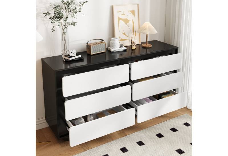 STILVORA Sideboard mit 6 Schubladen,Sideboard Beistellschrank mit Metallfüße&Bodenschoner (Kommode, Frisiertisch, 1 St., mit sechs Schubladen), 140×38×74,5cm von STILVORA