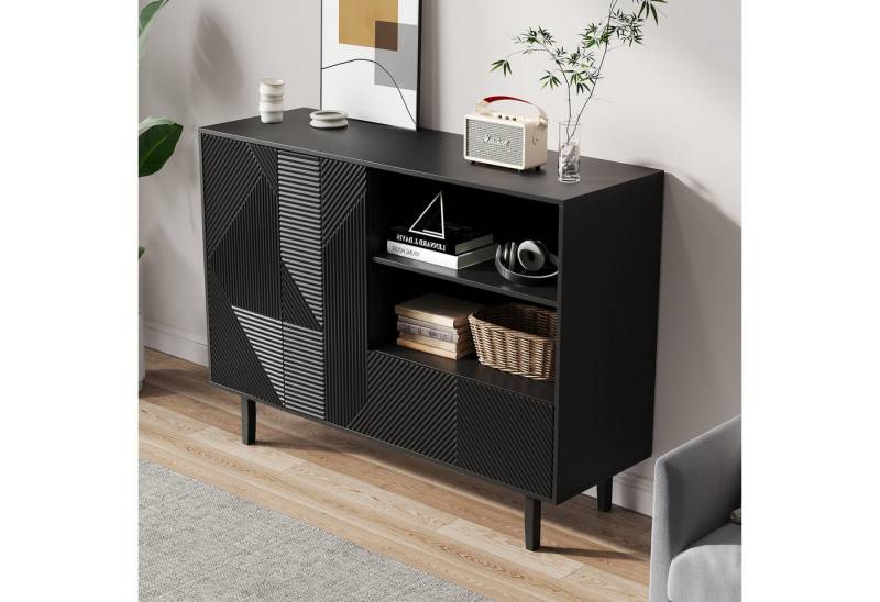 STILVORA Sideboard mit Ablagefächer,Aufwahrungsschrank Beistellschrank mit Schublade (Küchenmöbel,Esszimmerschrank,Sideboard-Buffet, 1 St., 2 Türen, 1 Schublade, 2 offene Fächer), verstellbaren Einlegeböden,als Konsolentisch,Couchtisch oder Schrank von STILVORA