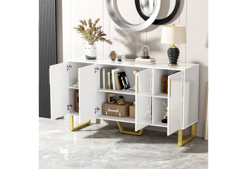STILVORA Sideboard mit Dämpfungsscharnieren,Beistellschrank Buffetschrank mit Metallgriff (Schrank-Organisator, Aufbewahrungsschrank, 1 St., 4 Türen), Hochglanz, geometrisches Design von STILVORA