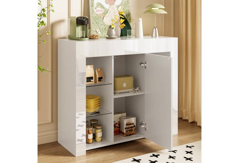 STILVORA Sideboard mit Glasregalen,Aufwahrungsschrank Küchenschrank mit Hochglanz-Front (Esszimmerschrank, Anrichte, 1 St., Spanplatte), mit Glasregalen und Schranktür von STILVORA