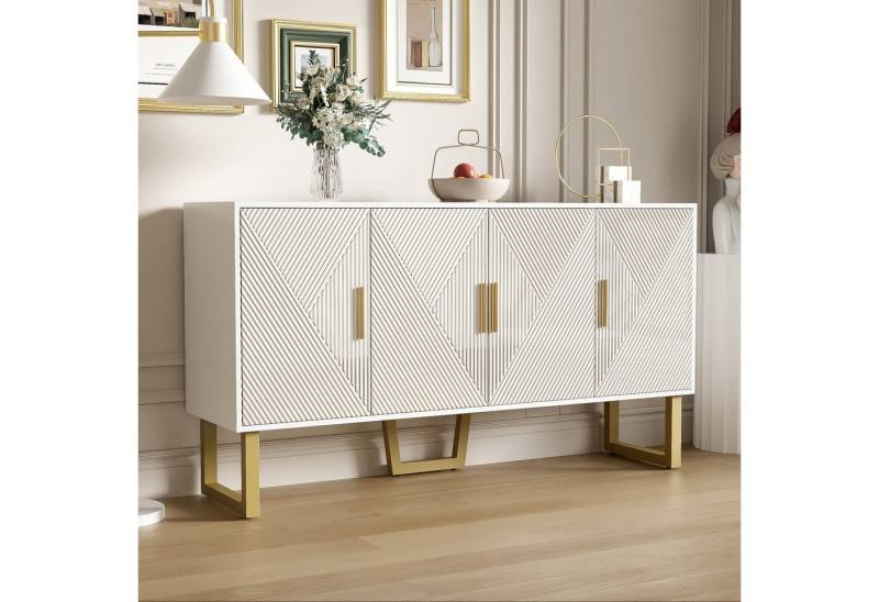 STILVORA Sideboard mit Hochglanz,Aufwahrungsschrank Beistellschrank mit Regal verstellbar (Kommode, 1 St., 4 Türen), mit hochglänzenden strukturierten Türen und goldenen Griffen von STILVORA