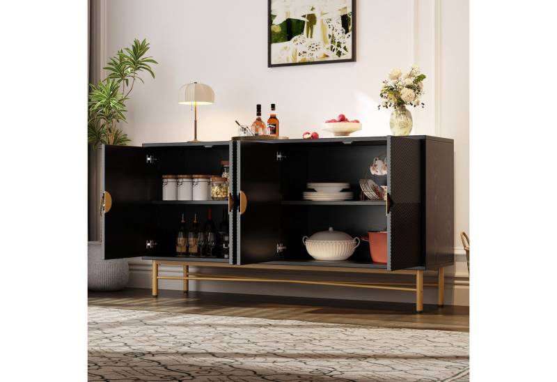 STILVORA Sideboard mit Hochglanz,Beistellschrank Aufwahrungsschrank mit goldenen Beinen (Sideboard Hochglanz 160 cm mit Goldgriffen & Soft-Close – Viel Stauraum & Strukturfront) von STILVORA