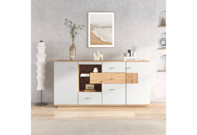 STILVORA Sideboard mit LED-Licht,Beistellschrank Flurschrank mit Schublade und Glasablage von STILVORA