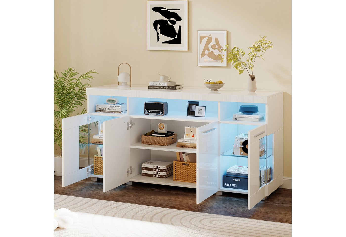STILVORA Sideboard mit LED Licht,Buffetschrank mit 3 Fächern, Wohnzimmerschrank Kommode (Beistelltisch Kommode, Anrichte, 1 St., 9 Fächern), mit LED Licht von STILVORA