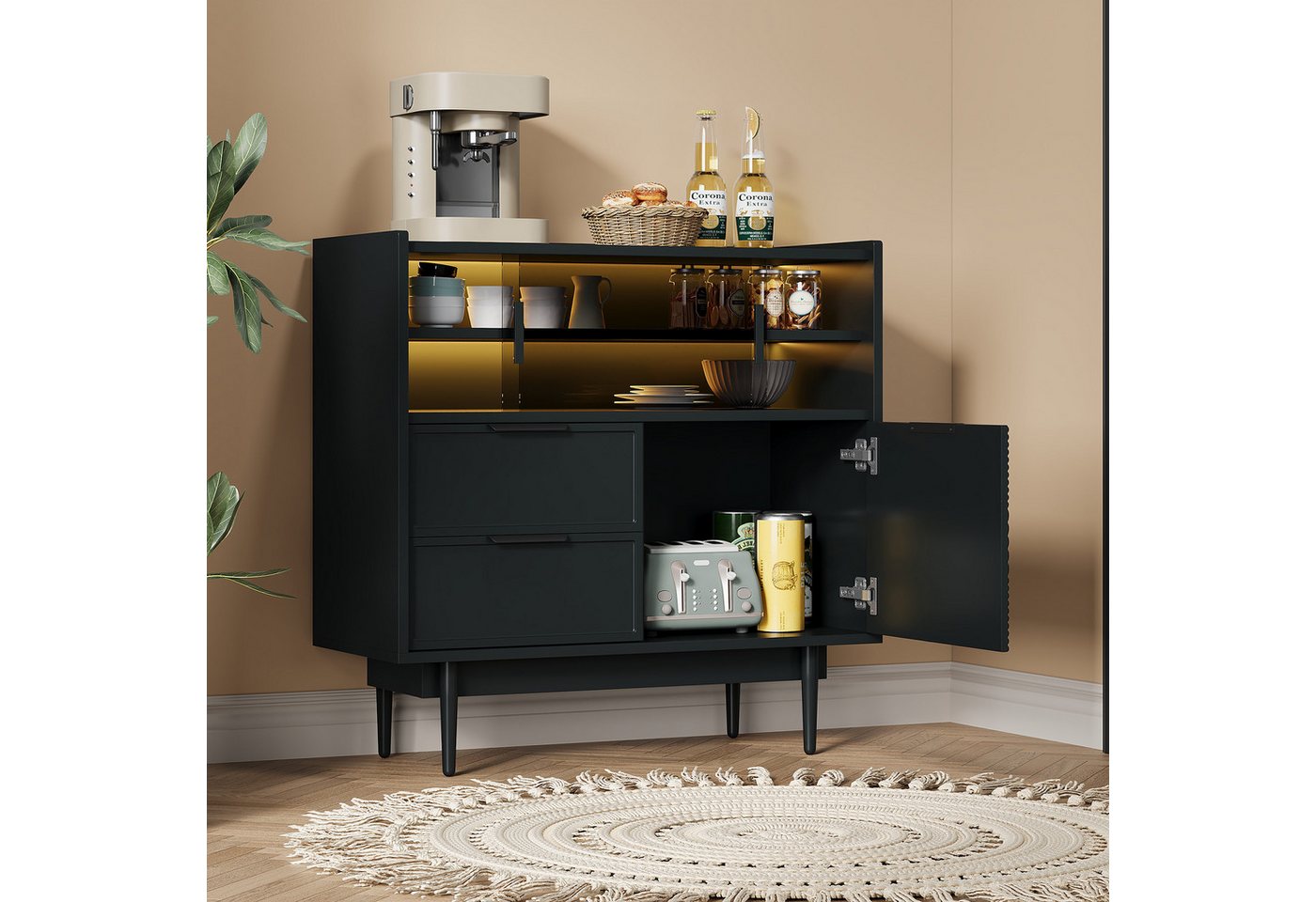 STILVORA Sideboard mit LED-Licht Beistellschrank mit Glastür,Ablageschrank mit Regalen STILVORA Sideboard mit LED-Licht Beistellschrank mit Glastür,Ablageschrank mit Regalen von STILVORA