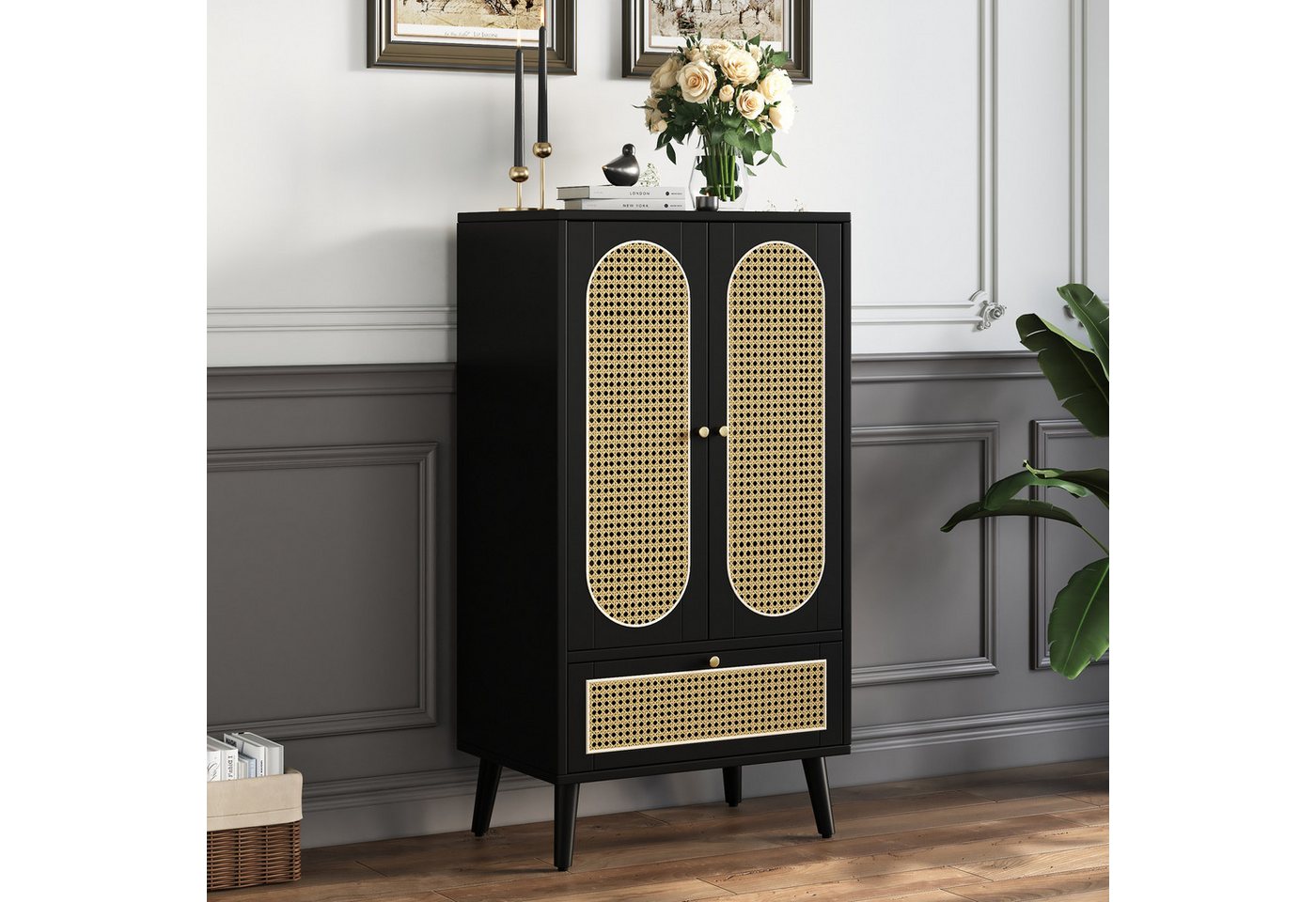 STILVORA Sideboard mit Rattan-Design,Flurschrank Beistellschrank mit Schublade®alen, mit 2 Türen, 1 Schublade von STILVORA