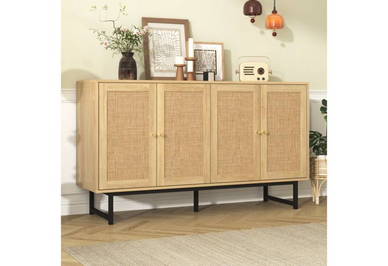 STILVORA Sideboard mit Rattantüren,Aufwahrungsschrank Beistellschrank mit Goldgriff (Kommode, Anrichte, Wohnzimmerschrank, 1 St., 4 Türen), mit echtem Rattangeflecht von STILVORA