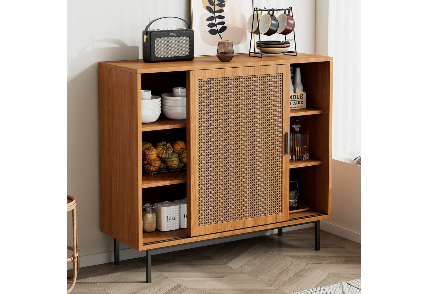 STILVORA Sideboard mit Schiebetüren,Beistellschrank Aufwahrungsschrank mit Einlegeböden, für Wohnzimmer, Esszimmer, B100/H90/T37 cm von STILVORA