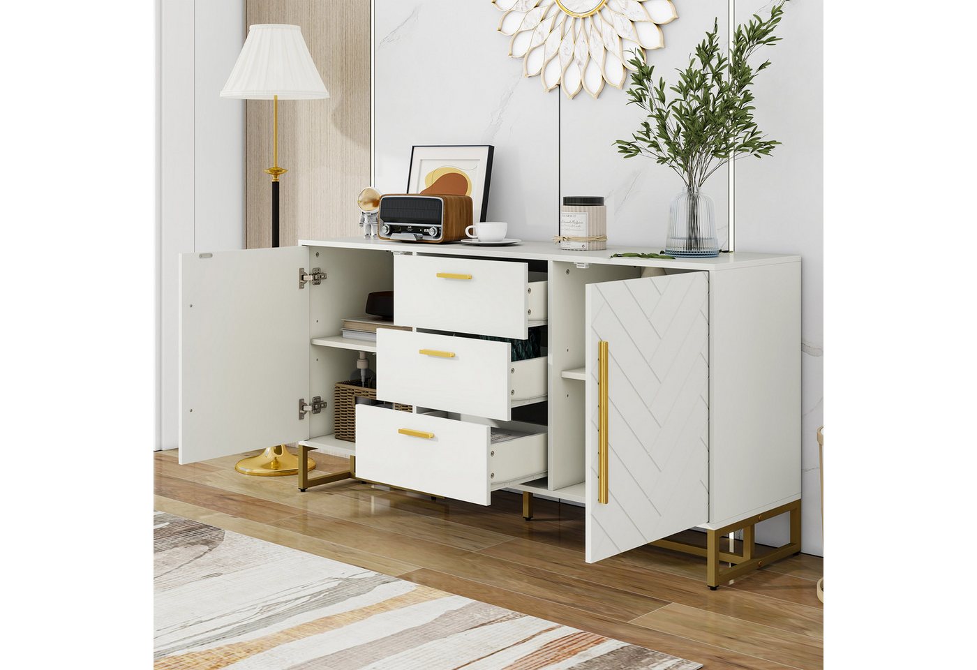 STILVORA Sideboard mit Schublade,Aufwahrungsschrank Beistellschrank mit Fischgrätenmuster STILVORA Sideboard mit Schublade,Aufwahrungsschrank Beistellschrank mit Fischgrätenmuster von STILVORA