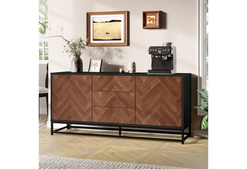 STILVORA Sideboard mit Schublade,Kommode Aufwahrungsschrank mit Verstellbare Trennwände (Kommode, Buffet, Wohnzimmerschrank, 1 St., 3 Schubladen,2 Schranktüren), Breite 145 cm, mit Metallrahmen von STILVORA