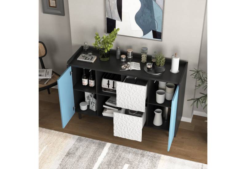 STILVORA Sideboard mit Schubladen,Aufwahrungschrank Beistellschrank mit Lagerfächern (Einzigartigem Paneel-Styling – 2 Schubladen & 2 offene Fächer, 1 St) von STILVORA