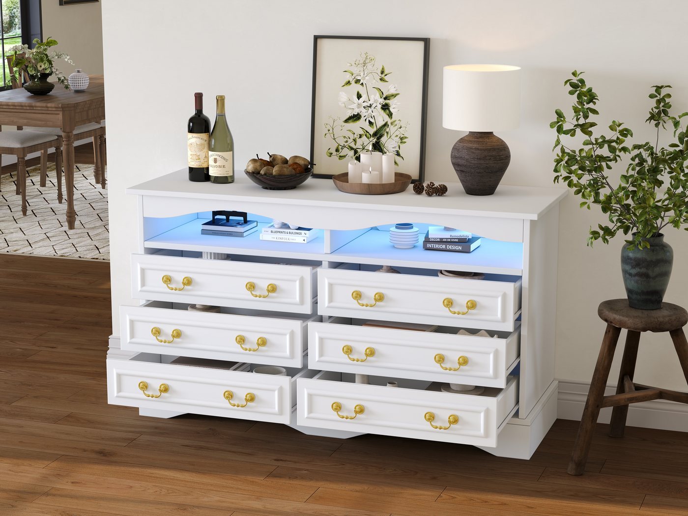 STILVORA Sideboard mit Schubladen,Kommode Beistellschrank mit LED-Lichtleiste&Stauraum (Kommode, Esszimmerschrank, 1 St., 120*40*70cm), mit LED-Lichtleiste von STILVORA
