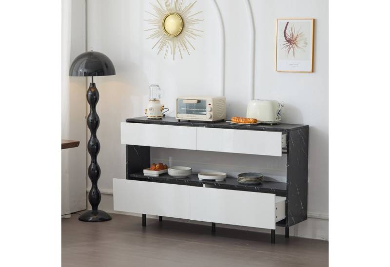 STILVORA Sideboard mit Stauraum,Anrichte Buffetschrank mit Schubladen und LED-Beleuchtung (Aufbewahrungsschrank, Buffetschrank, Küchenmöbel, 1 St., 1 offenem Fach, 4 Schubladen), mit LED-Beleuchtung, geräumiger Stauraum von STILVORA
