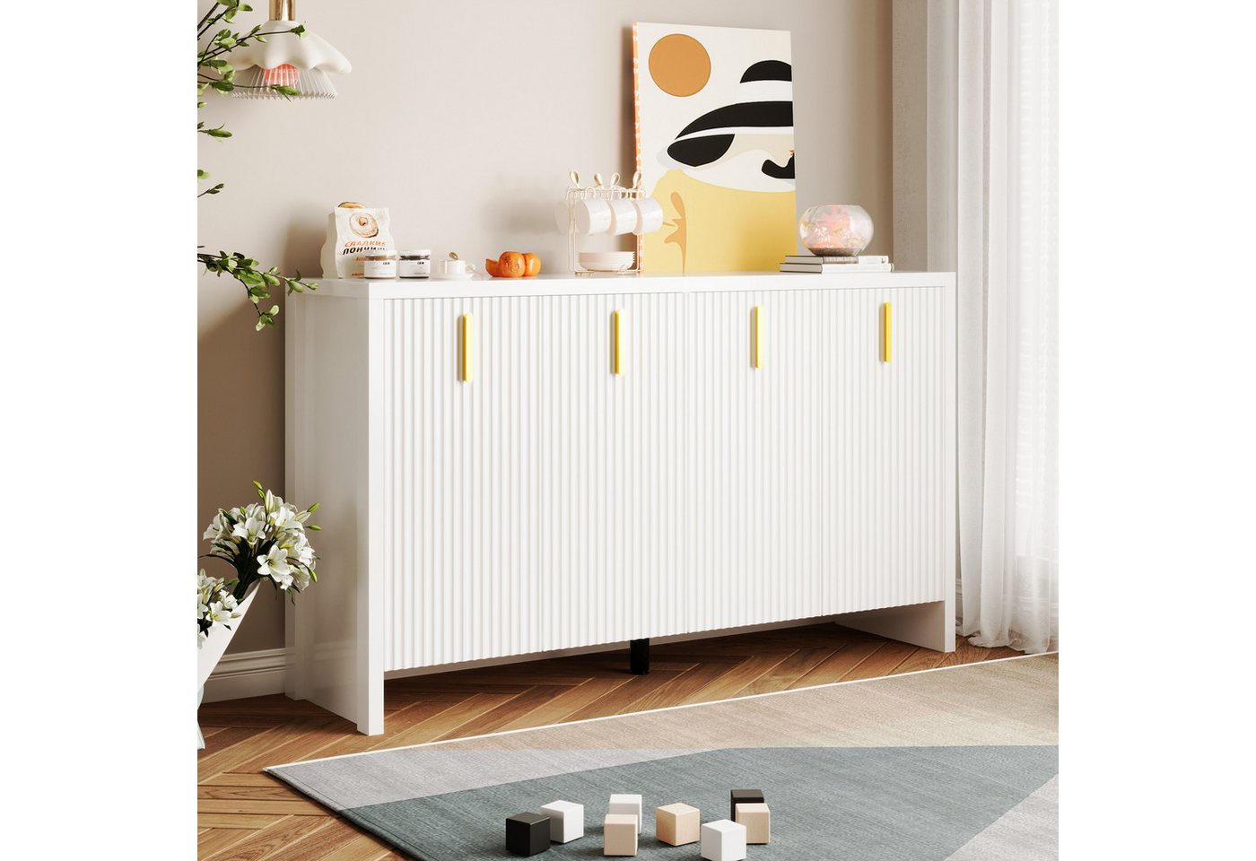 STILVORA Sideboard mit Trennwänden verstellbar,Flurschrank Beistellschrank mit Goldgriff (Modernes, minimalistisches Kommode, 1 St., 140*80*38cm), mit goldenen Griffen und verstellbaren Trennwänden von STILVORA