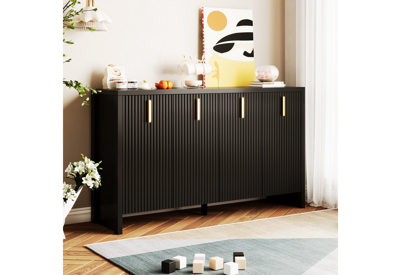 STILVORA Sideboard mit Trennwänden verstellbar,Flurschrank Beistellschrank mit Goldgriff (Modernes, minimalistisches Kommode, 1 St., 140*80*38cm), mit goldenen Griffen und verstellbaren Trennwänden von STILVORA