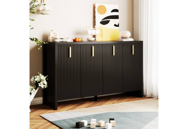 STILVORA Sideboard mit Trennwänden verstellbar,Flurschrank Beistellschrank mit Goldgriff (Modernes, minimalistisches Kommode, 1 St., 140*80*38cm), mit goldenen Griffen und verstellbaren Trennwänden von STILVORA