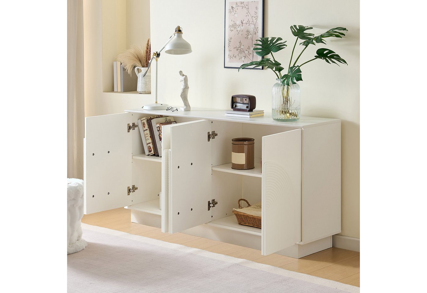 STILVORA Sideboard mit gewölbten Türen,Beistellschrank Aufwahrungsschrank aus MDF (Kommode, Anrichte, Wohnzimmerschrank, 1 St., 4-Türiger Aufbewahrungsschrank), MDF-Konstruktion von STILVORA