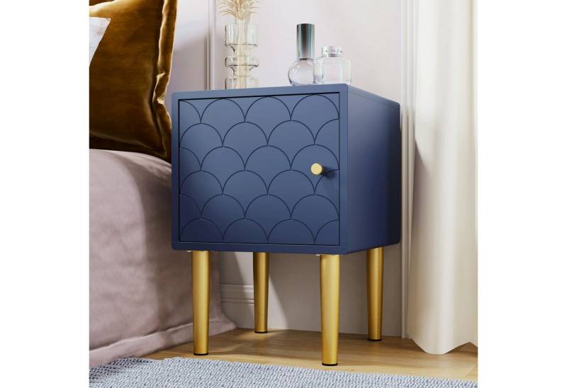 STILVORA Sideboard mit höhe Metallbein,Nachttisch Nachtschrank mit Abgerundete Ecken (Kommode Nachtschrank Beistelltisch), Fischschuppenmuster von STILVORA