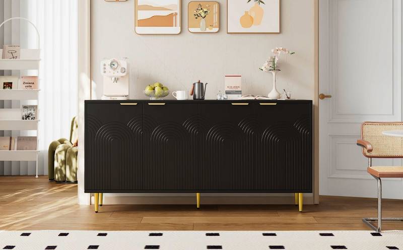 STILVORA Sideboard wohnzimmer 80×35cm Buffetschrank schwarz,Küchenschrank mit 4 Türen (Elegantes Sideboard mit 4 Türen, Goldene Akzente & Soft-Close Funktion, Hochglänzende Tischbeine., 1 St) von STILVORA