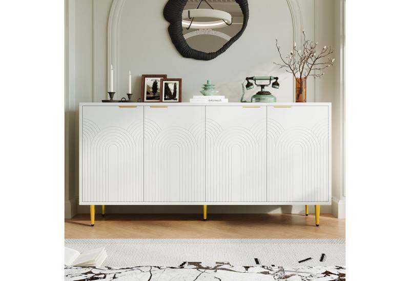 STILVORA Sideboard wohnzimmer 80×35cm Buffetschrank weiß,Küchenschrank mit 4 Türen (Elegantes Sideboard mit 4 Türen, Goldene Akzente & Soft-Close Funktion, Hochglänzende Tischbeine., 1 St) von STILVORA