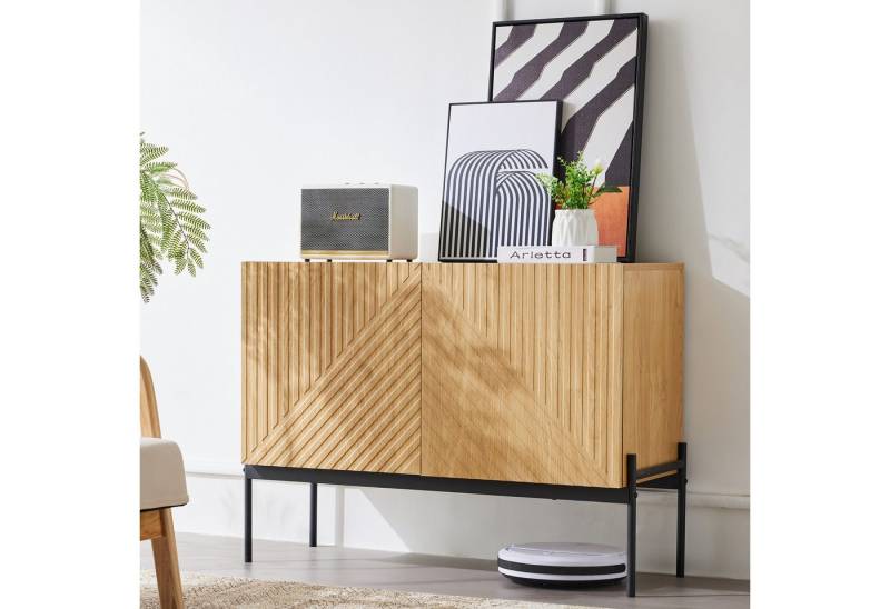 STILVORA Sideboard wohnzimmerschrank 100×40cm Buffetschrank holz,Küchenschrank (Buffet, Kommode mit Linien-Design, 1 St., 2 Türen), mit erstellbaren Regalböden, grifflosen Türen von STILVORA