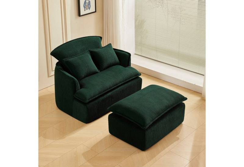 STILVORA Sitzsack Relaxsessel Cord Lazy sofa kleine sofa mit Fußhocker & Kissen,grün von STILVORA