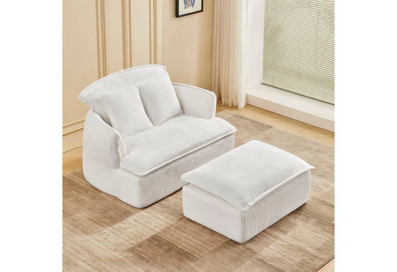 STILVORA Sitzsack Relaxsessel Cord Lazy sofa kleine sofa mit Fußhocker & Kissen,weiß von STILVORA