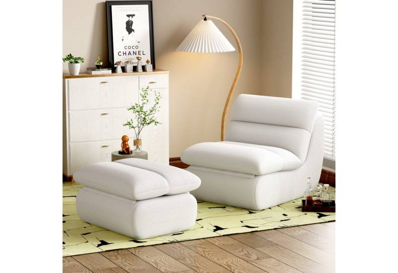 STILVORA Sitzsack Relaxsessel cord Lazy sofa Abnehmbares kleine sofa mit Fußstütze,weiß (Lazy sofa Innensofa mit abnehmbarer Rückenlehne und Sitzkissen,Rahmenlose, hochelastische Schaumstoffpolsterung), für Schlafzimmer, Wohnzimmer, Büro von STILVORA