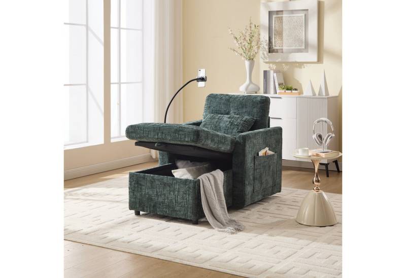 STILVORA Sofa Chaiselongue mit Handyständer,Einsitzer mit Stauraum,Kissen&Stautasche, Multifunktionales Faulenzersofa mit Handyständer, Stauraum & Chenille-Stoff, Komfortabler Einzelstuhl, für Wohnzimmer, Schlafzimmer & kleine Haushalte, bis 250 kg von STILVORA