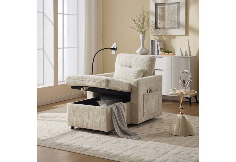 STILVORA Sofa Chaiselongue mit Handyständer,Einsitzer mit Stauraum,Kissen&Stautasche, Multifunktionales Faulenzersofa mit Handyständer, Stauraum & Chenille-Stoff, Komfortabler Einzelstuhl, für Wohnzimmer, Schlafzimmer & kleine Haushalte, bis 250 kg von STILVORA