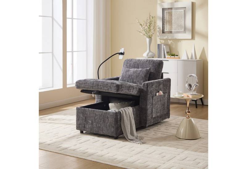 STILVORA Sofa Chaiselongue mit Handyständer,Einsitzer mit Stauraum,Kissen&Stautasche, Multifunktionales Faulenzersofa mit Handyständer, Stauraum & Chenille-Stoff, Komfortabler Einzelstuhl, für Wohnzimmer, Schlafzimmer & kleine Haushalte, bis 250 kg von STILVORA