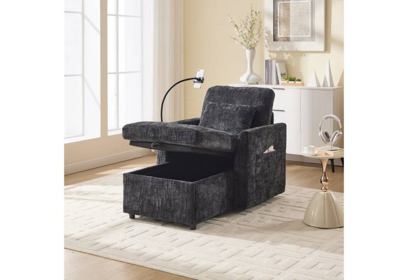 STILVORA Sofa Chaiselongue mit Handyständer,Einsitzer mit Stauraum,Kissen&Stautasche, Multifunktionales Faulenzersofa mit Handyständer, Stauraum & Chenille-Stoff, Komfortabler Einzelstuhl, für Wohnzimmer, Schlafzimmer & kleine Haushalte, bis 250 kg von STILVORA