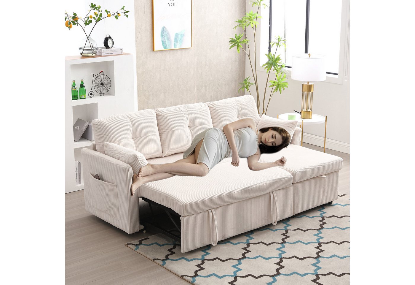 STILVORA Sofa mit Ausziehbett,Ecksofa Modulares Sofa mit Stauraum&Kissen,Beige, mit umkehrbarer Chaiselongue Modulares Sofa Sectional Couch STILVORA Sofa mit Ausziehbett,Ecksofa Modulares Sofa mit Stauraum&Kissen,Beige, mit umkehrbarer Chaiselongue Modulares Sofa Sectional Couch von STILVORA
