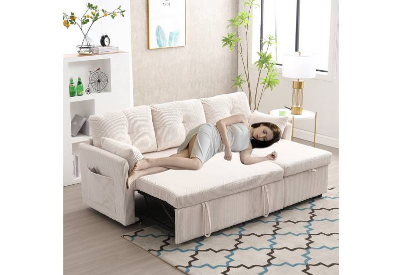 STILVORA Sofa mit Ausziehbett,Ecksofa Modulares Sofa mit Stauraum&Kissen,Beige, mit umkehrbarer Chaiselongue Modulares Sofa Sectional Couch STILVORA Sofa mit Ausziehbett,Ecksofa Modulares Sofa mit Stauraum&Kissen,Beige, mit umkehrbarer Chaiselongue Modulares Sofa Sectional Couch von STILVORA
