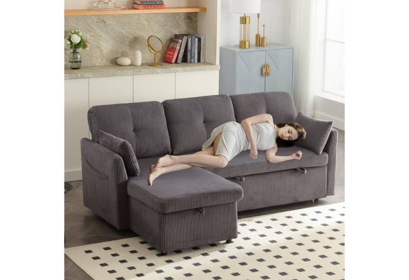 STILVORA Sofa mit Ausziehbett,Ecksofa Modulares Sofa mit Stauraum&Kissen,Dunkelgrau, mit umkehrbarer Chaiselongue Modulares Sofa Sectional Couch von STILVORA