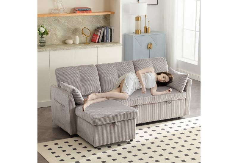 STILVORA Sofa mit Ausziehbett,Ecksofa Modulares Sofa mit Stauraum&Kissen,Hellgrau, mit umkehrbarer Chaiselongue Modulares Sofa Sectional Couch von STILVORA